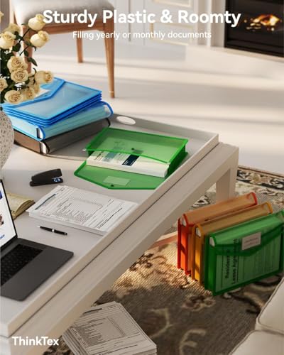 ThinkTex Plastic Expanding File Folder, Transparent envelopes with Snap Closure,No Dividers,Large Capacity,Document Organizer for Receipts, Bills&Taxes,Letter/A4 Size for School/Office/Home-10 Pack