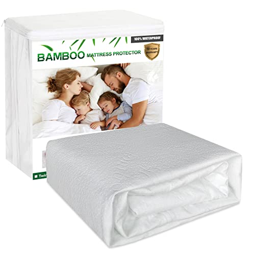 Waterproof Mattress Protector Twin Size Mattress Cover Cooling Mattress Pad Breathable Noiseless Soft Bed Protector Deep Pocket Fits 6"-15", Machine Washable (Twin, 1 Pack)