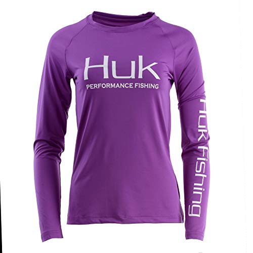 HUK Women's Pursuit Long Sleeve Performance Shirt + Sun Protection, Paradise-White, Large