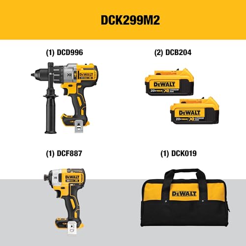 DEWALT DCK299P2 20V MAX XR 5.0Ah Premium Cordless Hammerdrill & Impact Driver Combo Kit with DEWALT DWA2FTS100 Screwdriving and Drilling Set, 100 Piece