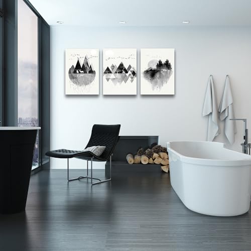 Lapremoly Black And White Geometry Wall Paintings Wall Art For Living Room Abstract Wall Decor For Bedroom Office Decorations Wall Pictures Modern Framed Canvas Wall Art Posters 12x16 Inch 3 Piece