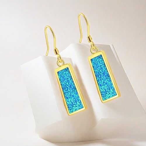 Womens Dangle Earrings - Earrings Dangle Gold Plated Drop Earrings S925 Dangling Earrings for Women Stone Jewelry Opal Earrings Fashion (Blue Opal Gold Earrings)