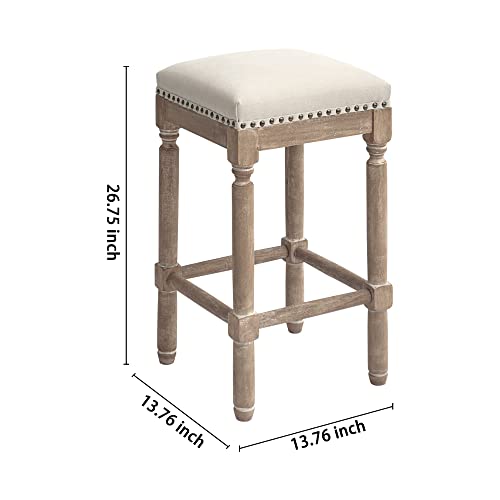 CangLong Upholstered Counter Height Stools French Country Barstool for Kitchen,Dressing Table&Bar,Taupe 2 Pack