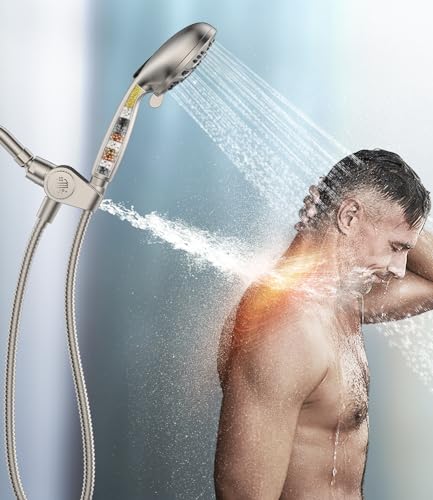 MakeFit Filtered Shower Head with Handheld Combo Brushed Nickel - Dual 2-in-1 Spa System with Massage Shower Head and 10 Modes Hand Held Shower Head, High Pressure, Buit in Power Wash Mode