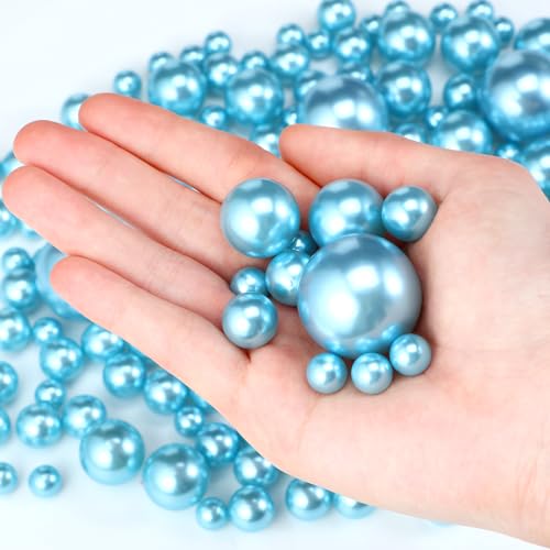 Jadive 200 Pieces Pearl Beads for Vase Filler Centerpieces, No Holes Pearl Makeup Beads for Wedding Holiday Party Home Brushes Holder Decor, 10/14/20/30 mm(Light Blue Purple, Dark Blue Purple)