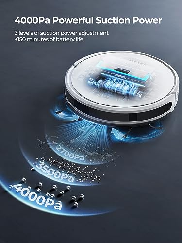 Laresar Robot Vacuums and Mop Combo, 4000Pa Strong Suction, Robotic Vacuum Cleaner with Auto Carpet Boost, Self-Charging, App&Remote&Voice Control, Super-Slim, Ideal for Pet Hair(Evol 3s)