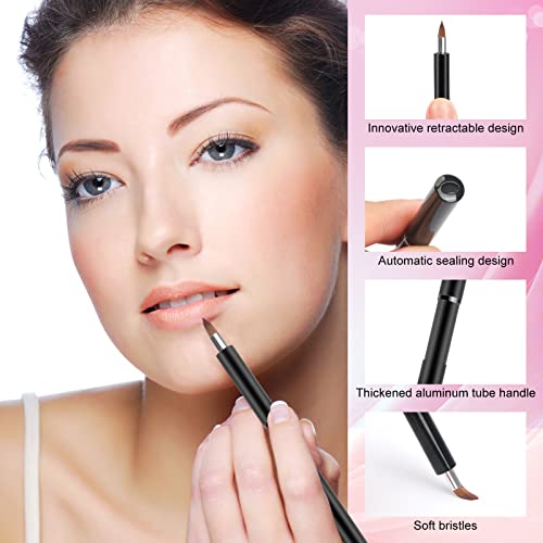 Arqumi 2 Pack Lip Applicator for Makeup, Dual-ended Lip Brush with Protective Lid, Single-ended Lip Brush Retractable Lipstick Applicator for Lip Gloss, Lip Mask, Eyeshadow, Lip Cream, Black