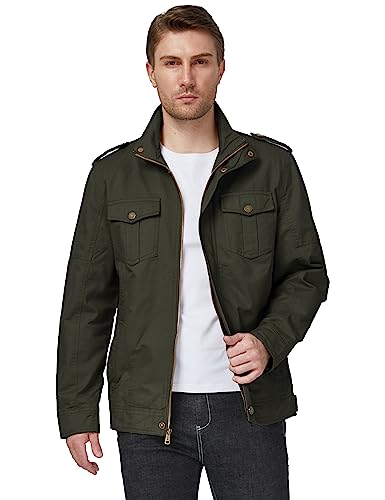 WenVen Men's Spring Military Casual Cotton Jacket Outwear (Army Green, Medium)