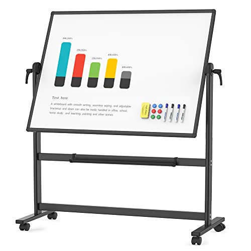 VIZ-PRO Double-Sided Magnetic Mobile Whiteboard, 48 x 32 Inches, Aluminium Frame and Stand