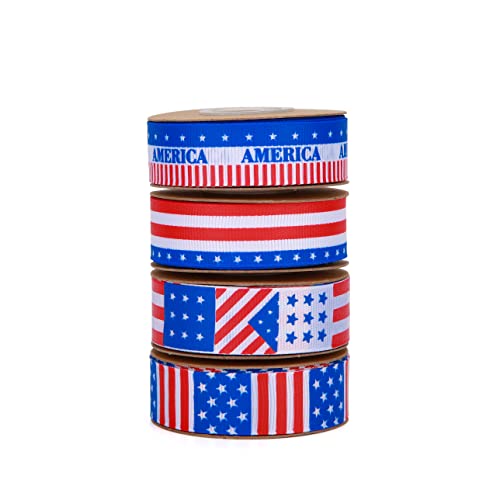 Meseey Patriotic Ribbons Red/White/Blue 40 Yards Stars and Stripes Grosgrain Ribbon Use for Hair Bows,Wreath,Gift Wrapping,Memorial Day Decoration(01)
