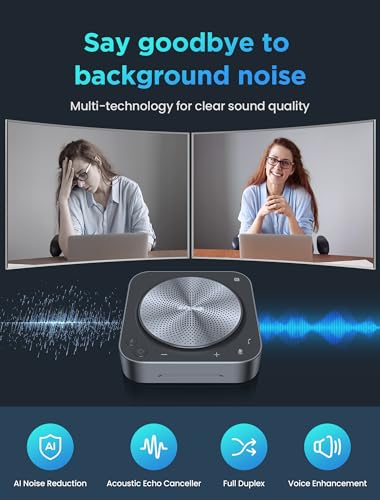 Enther&MAXHUB BM11 conference speakerphone with 360°triple mic array, 10 ft voice pickup, noise reduction, USB C, Bluetooth speaker compatibility with leading platforms, ideal for meeting, home office