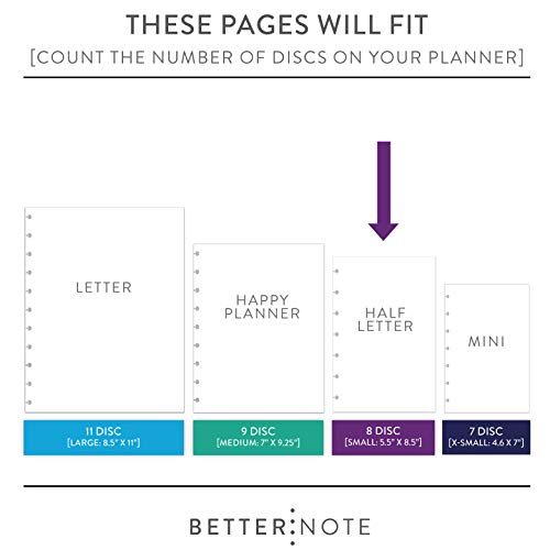 BetterNote Skinny To Do List Refills for Discbound Notebooks, Half Sheet Checklist, Fits Levenger Circa, Staples Arc, TUL, The Happy Planner, Disc Bound, Talia (Classic- 25 Sheets, 8-Disc, 5.5"x8.5")