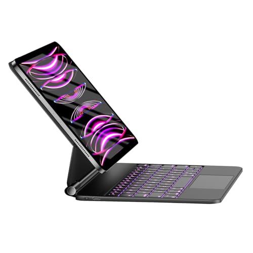 HOU iPad Pro 11 Inch Case with Keyboard M4 2024(ONLY),Magic Keyboard iPad Pro 11 Inch (5th Gen) Keyboard Case for iPad Pro (M4) 11-inch,Multi-Touch Trackpad,7 Colors Backlight,Easy-Set,Black