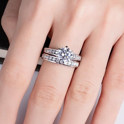 Moissanite Engagement Rings 1.27cttw D Color VVS1 Clarity Round Brilliant Cut Channel Set Lab Created Diamond S925 Sterling Silver 6 Prong Solitaire Promise Wedding Rings Christmas Gift for Women with Certificate(5)