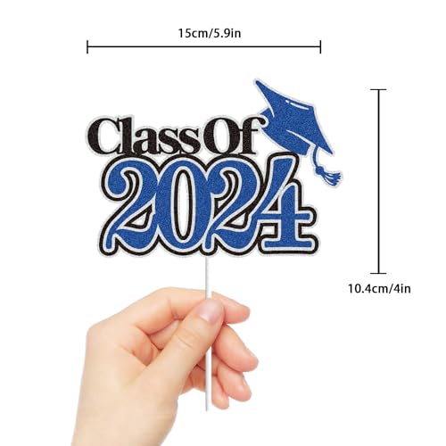 Class of 2024 Graduation Cake Topper Blue Glitter Grad 2024 Happy Graduation Congratulations Cake Decorations Graduation Congrats Grad We are So Proud of You Party Supplies