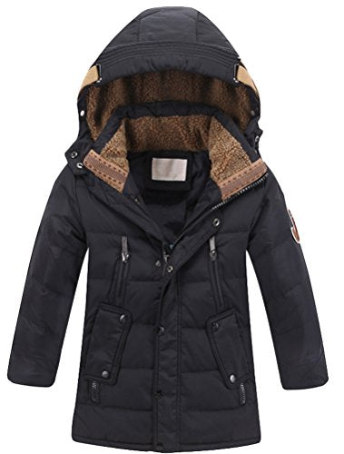 Mallimoda Big Boy's Hooded Bubble Jacket Heavyweight Solid Puffer Coat Style 1 Black Size 5-6 Years