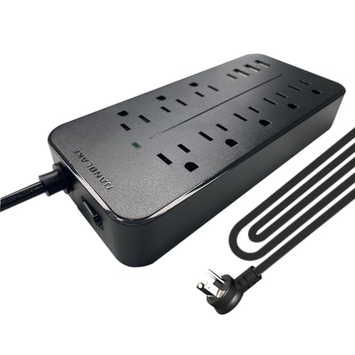 Nanolake Surge Protector Power Strip with USB Ports, Flat Plug Outlet Extender with Extension Cord 6 ft,8 AC outlets,1700 Joules,Mountable,Black (Without Night Light).