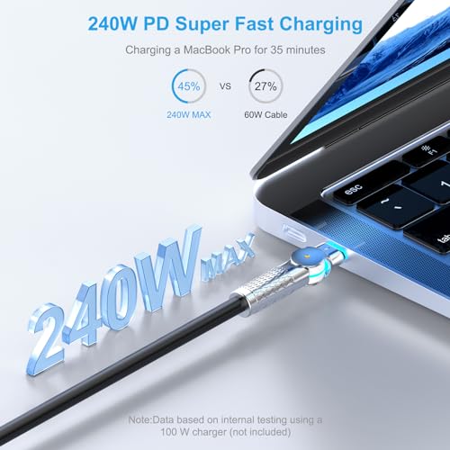 USB C to USB C Cable 240W 10FT, 180° Rotating Head with LED Type C Charger Cable Fast Charge for iPhone 15/15Pro/15Plus/15ProMax,MacBook Air,iPad Pro,Pixel,Samsung Galaxy S23/S24 Ultra-Black