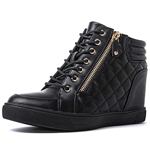 GLOBALWIN Women's Ankle Boots Black Wedge Sneakers For Women 5.5M
