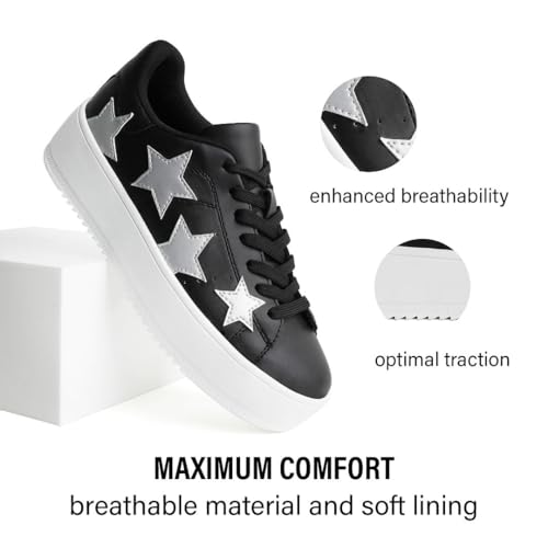 J. Adams Hero Platform Sneakers for Women - Casual Lace Up Fashion Tennis Shoes - Fine Rainbow Glitter - 10