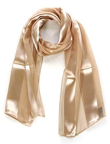 SERENITA Scarfs for women | lightweight soft silky scarves | 60" long satin chiffon stripe solid color neckerchief, Red
