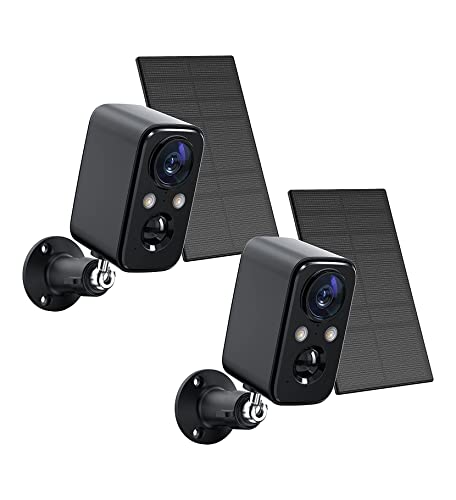 FOAOOD Security Cameras Wireless Outdoor with Solar Panel Cameras for Home Security, Home Camera with Color Night Vision, PIR Human Detection, 2-Way Talk, IP66 Waterproof, (2Packs-Black)