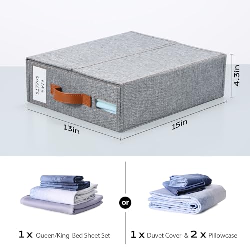Yecaye Bed Sheet Organizers and Storage, 4 Pack Sheet Organizer for Linen Closet, Bedding Sheets Set Organizer (Queen & King Size) with Window for Bedsheets,Duvet Covers and Pillow, Beige
