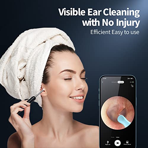 Ear Wax Removal Tool, Earwax Removal Kit with 8 Pcs Ear Set, Ear Cleaning Kit with 6 Ear Pick, Ear Cleaner Otoscope with Light, Ear Camera for iPhone, iPad, Android Phones (Black)