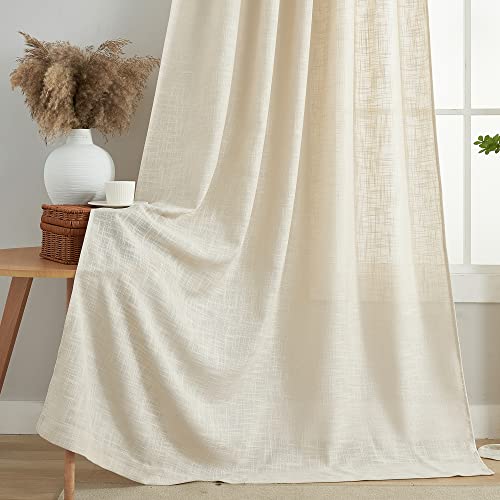 VOILYBIRD Linen Semi Sheer Curtains Tab Top Light Filtering Elegant Curtains & Drapes for Living Room 52 x 63 Inch Length, Set of 2 Panels, Beige