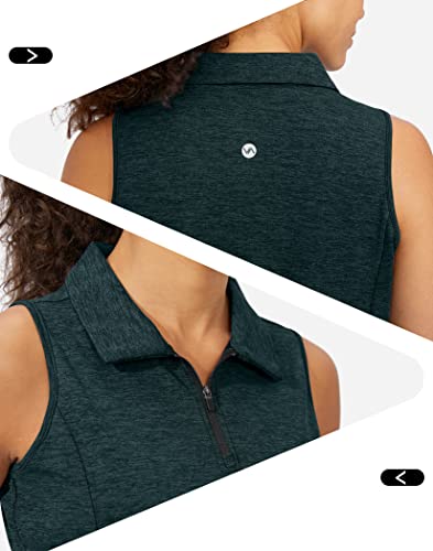 Viodia Women's Sleeveless Golf Shirt with Zip Up Tennis Quick Dry Tank Tops Polo Shirts for Women Golf Apparel Clothes Black Dot