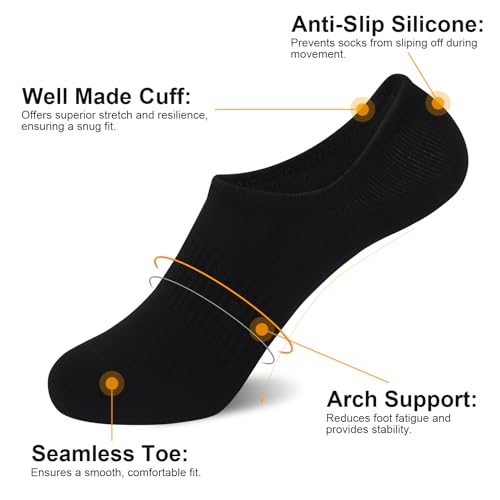 SIXDAYSOX No Show Socks Mens 8 Pairs White Invisible Low Cut Liner Socks With Arch Support Size 5-8