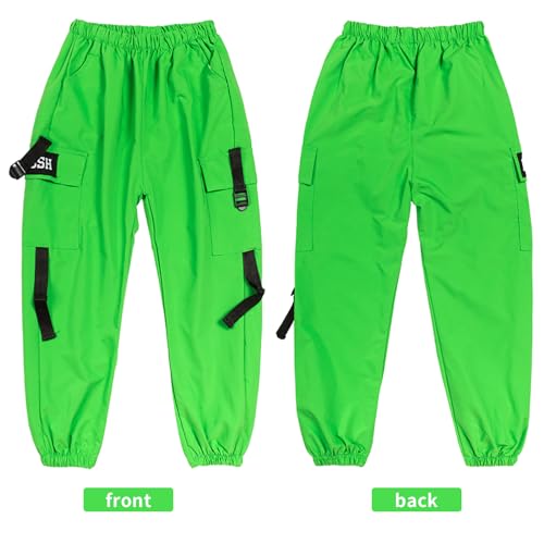 Rolanko Girls Cargo Pants, Elastic Loose Tapered Cargo Jogger Pants with Multi Pockets for Girls Cargo Trousers (Grey, 10-12)