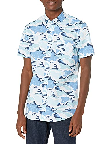 Goodthreads Men's Standard-Fit Short-Sleeve Printed Poplin Shirt, White Aloha, X-Small