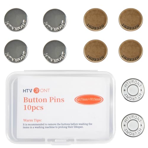 HTVRONT 10 Sets Jean Buttons for Loose Jeans - No Sew Jean Buttons Replacement, Adjustable Instant Button Pins for Jeans Waist Tightener No Tools Required