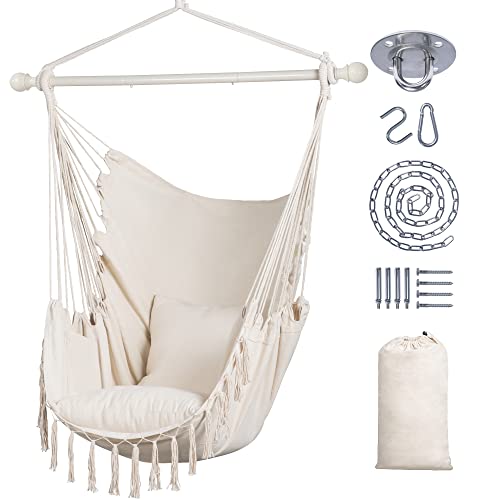SUNCREAT Hammock Chair Swing with Steel Support Bar, Side Pocket, Large Hanging Chair Outdoor, Max 450lbs Capacity, Dark Gray