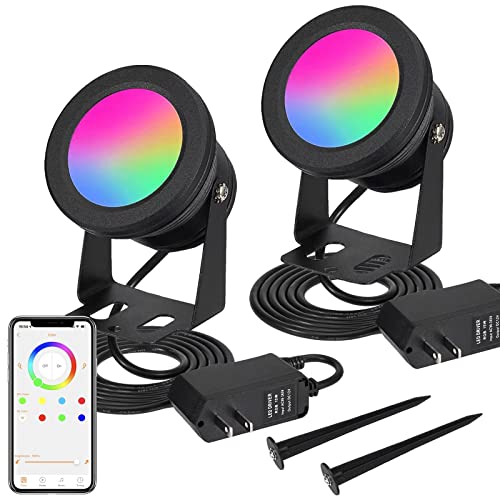 Atractligte Spotlight, 15W Spot Lights Outdoor RGB IP67 Waterproof Landscape Spotlights with Bluetooth Dimmable for Smart Intelligent Yard LED,12V Low Voltage House Garden Path Decoration(2 Pack)