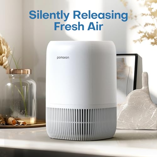 POMORON Air Purifiers for Bedroom Home, Air Filter Cleaner with Fragrance Sponge, HEPA Filter for Smoke, Allergies, Pollen, Pet Dander, Odor, Dust, Portable Air Purifier for Bedroom Office Desktop