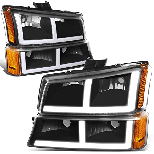 DNA MOTORING HL-LB4-CSIL03-BK-AM Pair of LED F-LED Light Bar Headlights Compatible with 03-06 Avalanche 1500 2500 / Silverado 1500 2500 3500 1500 HD 2500 HD, Fit Models without Factory Cladding ONLY