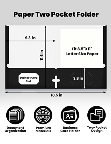 SUNEE Folders with Pockets 3 Hole Punched(50 Pack, Black), 2 Pocket Folders Fit Letter Size Paper, Paper File Folder for School Office Home Business