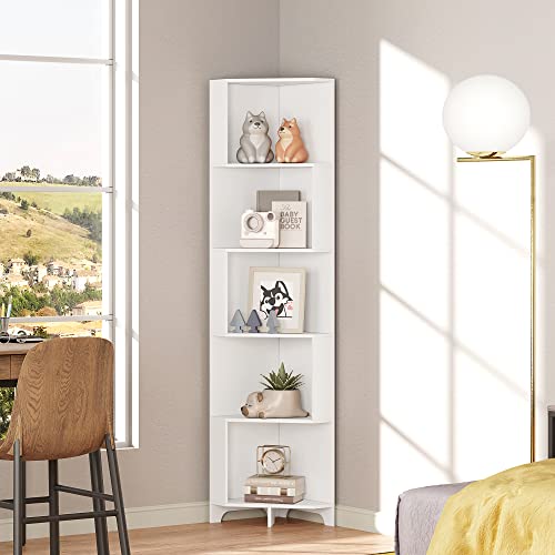 Function Home 9 Tier Tree Bookshelf, Modern Tall Geometric Bookcase, Freestanding Book Shelf, Wood Floor Storage Shelf for Living Room, Bedroom, Home Office,White