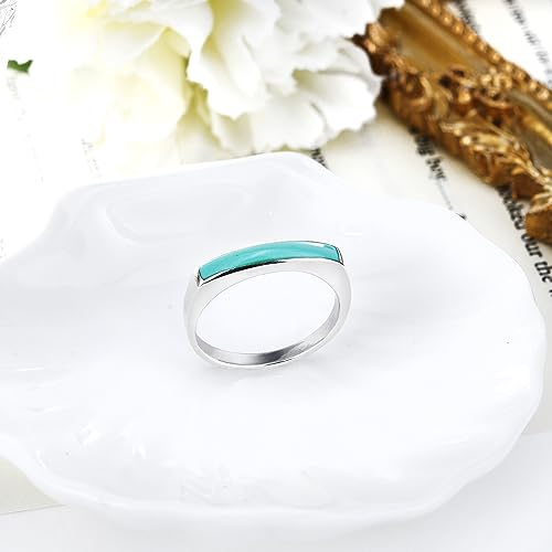 AeraVida Rectangular Bar Green Simulated Turquoise Stone Inlay .925 Sterling Silver Ring | Classic Wedding Rings For Women | Casual Comfort Fit Silver Rings for Women | (6)