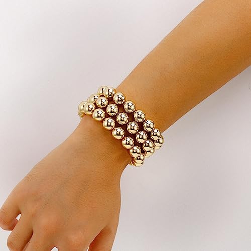 Gold Bangles Bracelet for Women Chunky Curved Stacking Plated Bead Ball Stretchable Bracelets