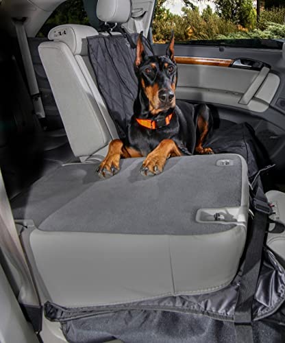 4Knines Dog Seat Cover Without Hammock for Fold-Down Rear Bench Seat 60/40 Split and Middle Seat Belt Capable - Black Extra Large - for Full Size Trucks and Large SUVs - USA Based Company