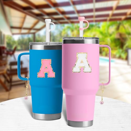 BABORUI 6Pcs Cup Accessories for Yeti Tumbler Straw Cover Cap for Yeti Water Bottles, Initial Charm, Letter Cup Stickers for Yeti(X)