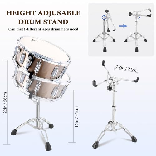 EASTROCK Snare Drum Set 14X5.5 Inches for Student Beginners with Gig Bag, Drumsticks, Stand, Drum Keys, Coated Material Drum Head, Champagne