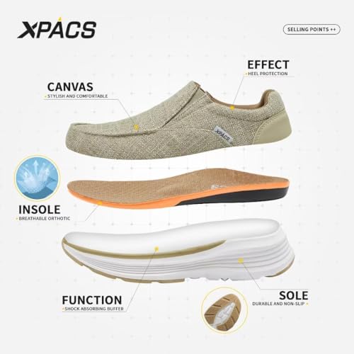 XPACS Mens Ultra Comfy Orthopedic Casual Loafers with Arch Support, Work Soft Supportive Shoes for Plantar Fasciitis, Ultralight Casual Slip On Shoes Add Height Black Size 8