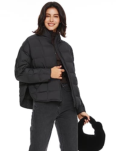 Orolay Women's Cropped Puffer Jacket Quilted Lightweight Oversized Down Coat Zip Up Spring Short Padded Outwear Khaki Small