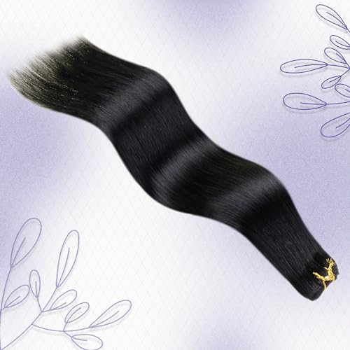 LaaVoo Human Hair Extensions Sew in 14 Inch 80g Hand Tied Weft Hair Extensions Human Hair Light Brown Highlights with Blonde Sew in Hair Extensions Real Human Hair Double Weft