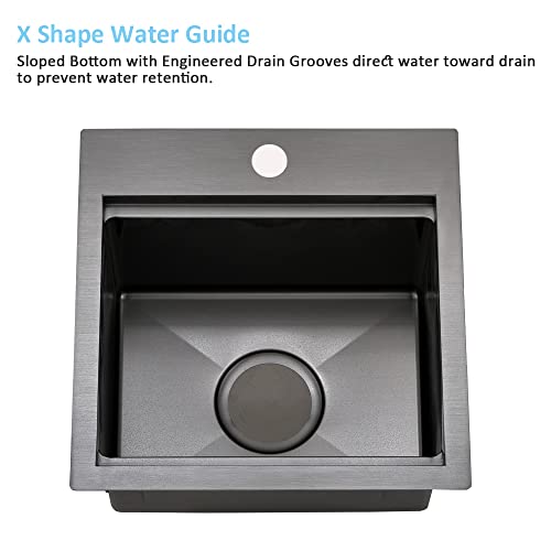 15 Inch Black Drop In Bar Sink Workstation-Bokaiya 15x15 Bar Sink Drop In Small Wet Bar Outdoor Rv Sink 16 Gauge Black Stainless Steel Single Bowl Kitchen Sink with Cutting Board
