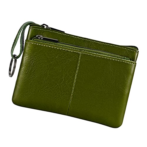 Genuine Leather Coin Purse Pouch Triple Zipper Card Holder Wallet with Key Ring,Black